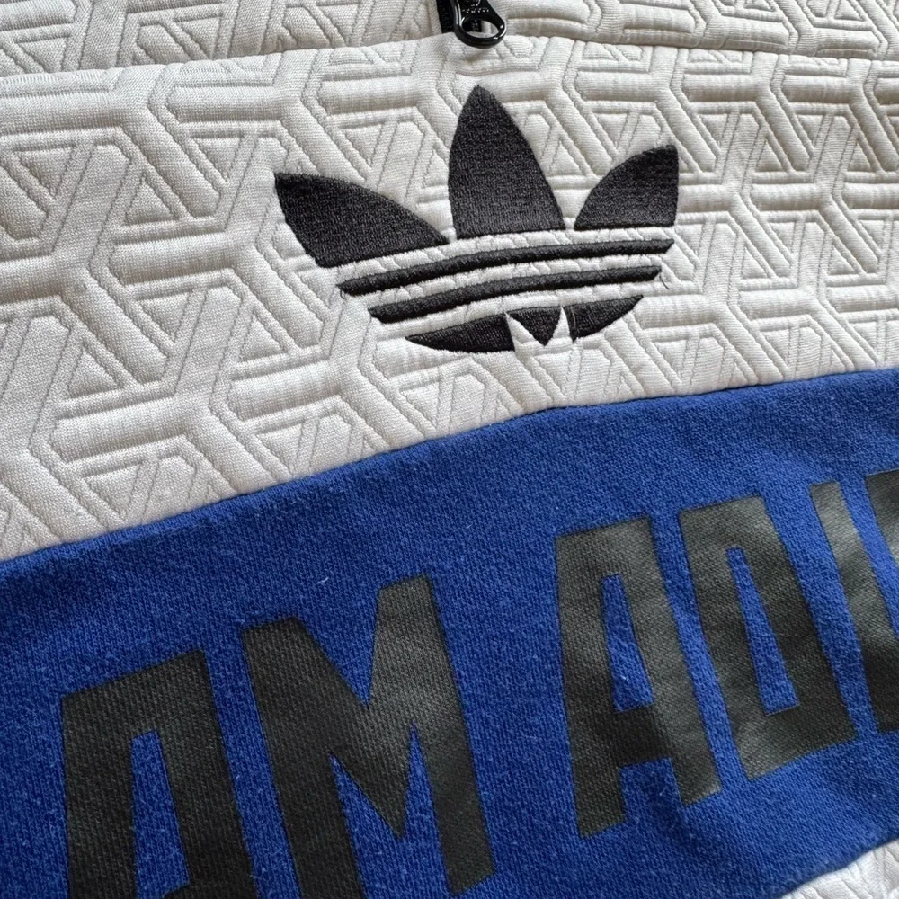 Vintage Adidas AR Hoodie Mens Small White Blue Pullover Trefoil Team size S